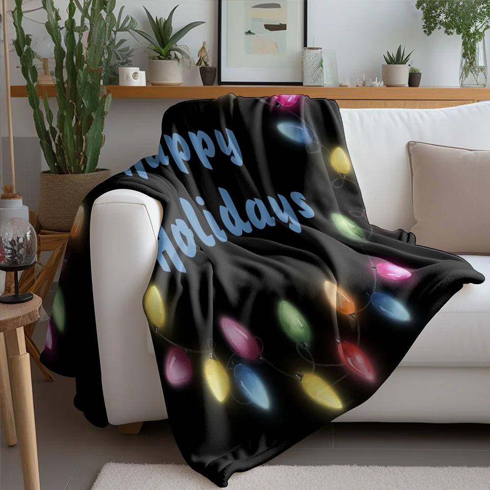 Happy Holidays Fleece Blanket, Multicolor Christmas Lights on Black, Cozy Throw for Festive Sofa and Home Decor 75cmx90cm