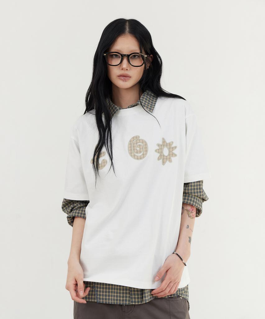 Tonilolenseu Applique Embroidery Short Sleeve T-Shirt Off-White
