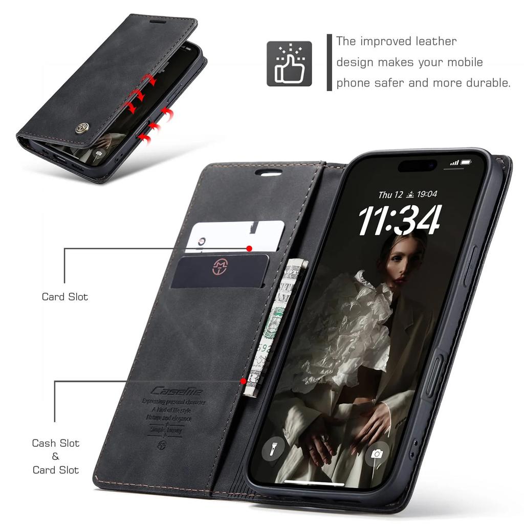 Flip Wallet Case for iPhone 16 Pro Max 16 Plus 16 Pro, Leather Magnetic Folio Cover with Card Holder, Kickstand - TPU Shockproof
