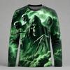 Men Long Sleeve T‑Shirt 3D Grim Reaper Skeleton Cloud Crewneck Top Halloween Gothic Horror Casual Streetwear Men's Gift T-shirts