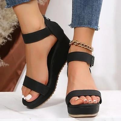 Wedges Thick Platform Sandals Women Summer Zipper Cover Heel Sandalias Woman Non Slip Open Toe Casual Shoes Large Size 43