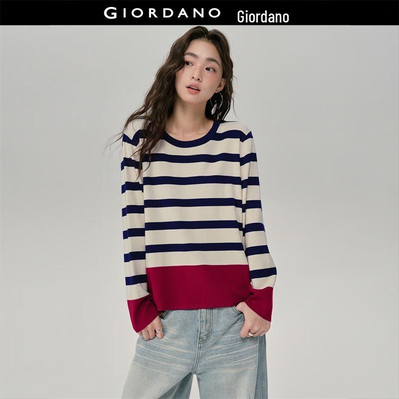 Giordano Women's Designer Striped Color Block Knitted Sweater
