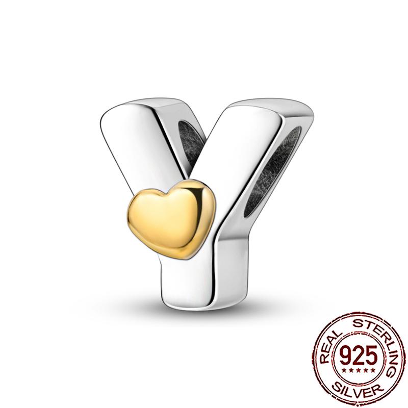 New Stylish Charms Genuine Copper Heart Alphabet Letter A B C Charm Beads Fit Snake Chain Arm Bracelet Necklace Women Do-It-Yourself Jewelry