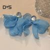 Women Mesh Petal Drop Earrings Handmade Large Chiffon Floral Dangle Earrings Vintage Stud Earrings for Vacation Wedding