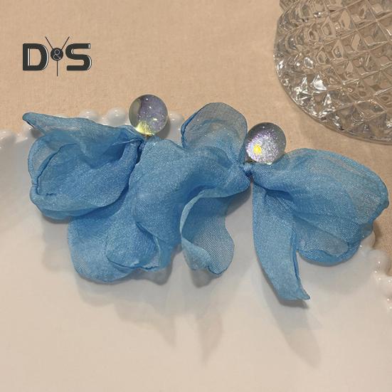 Women Mesh Petal Drop Earrings Handmade Large Chiffon Floral Dangle Earrings Vintage Stud Earrings for Vacation Wedding