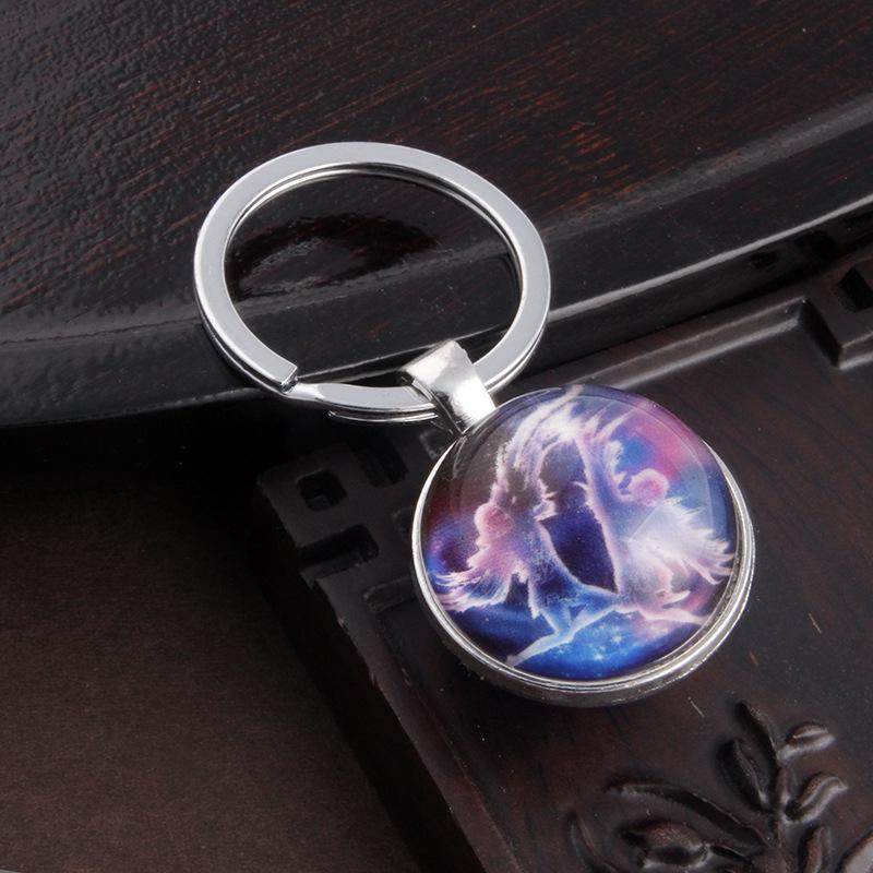 Luminous Scorpio Virgo Crystal Keychain: Double-Sided Glass Pendant Metal Keyring