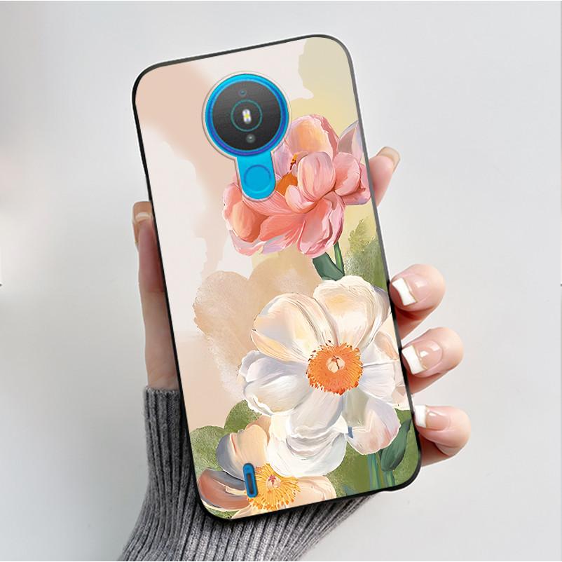 For Nokia 1.4 TA-1322 Nokia 3.4 TA-1288 TA-1285 TA-1283 Case Fashion Flower Painted Phone Casing Black Soft Silicone Back Cover