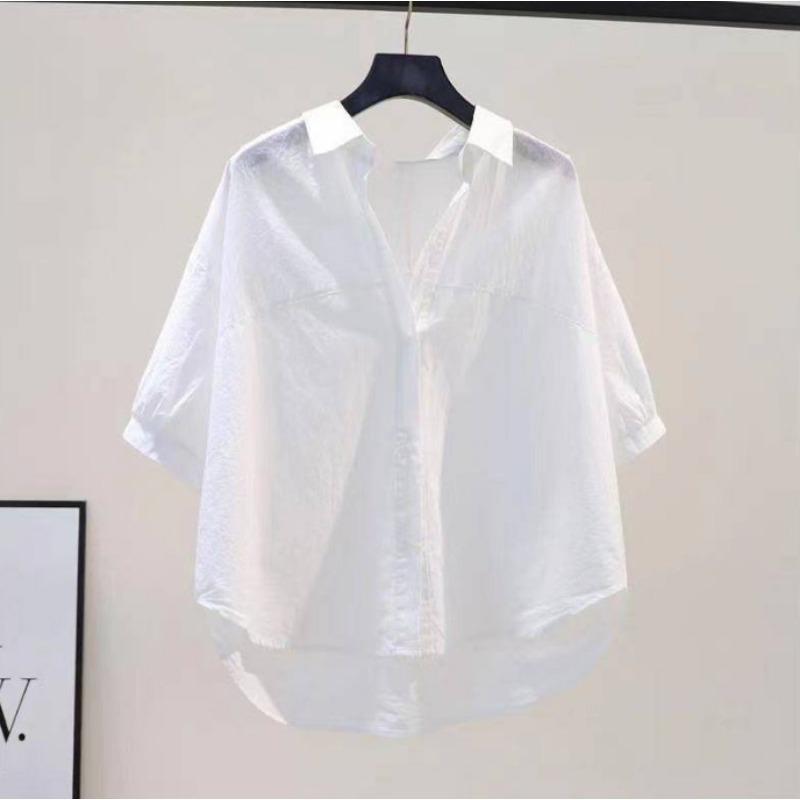 Women Casual Loose Turn Down Collar Short Sleeve Solid Shirt For Ladies