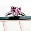 Romantic and elegant heart-shaped pink diamond zircon ring set for women's fashionable temperament, versatile ring
