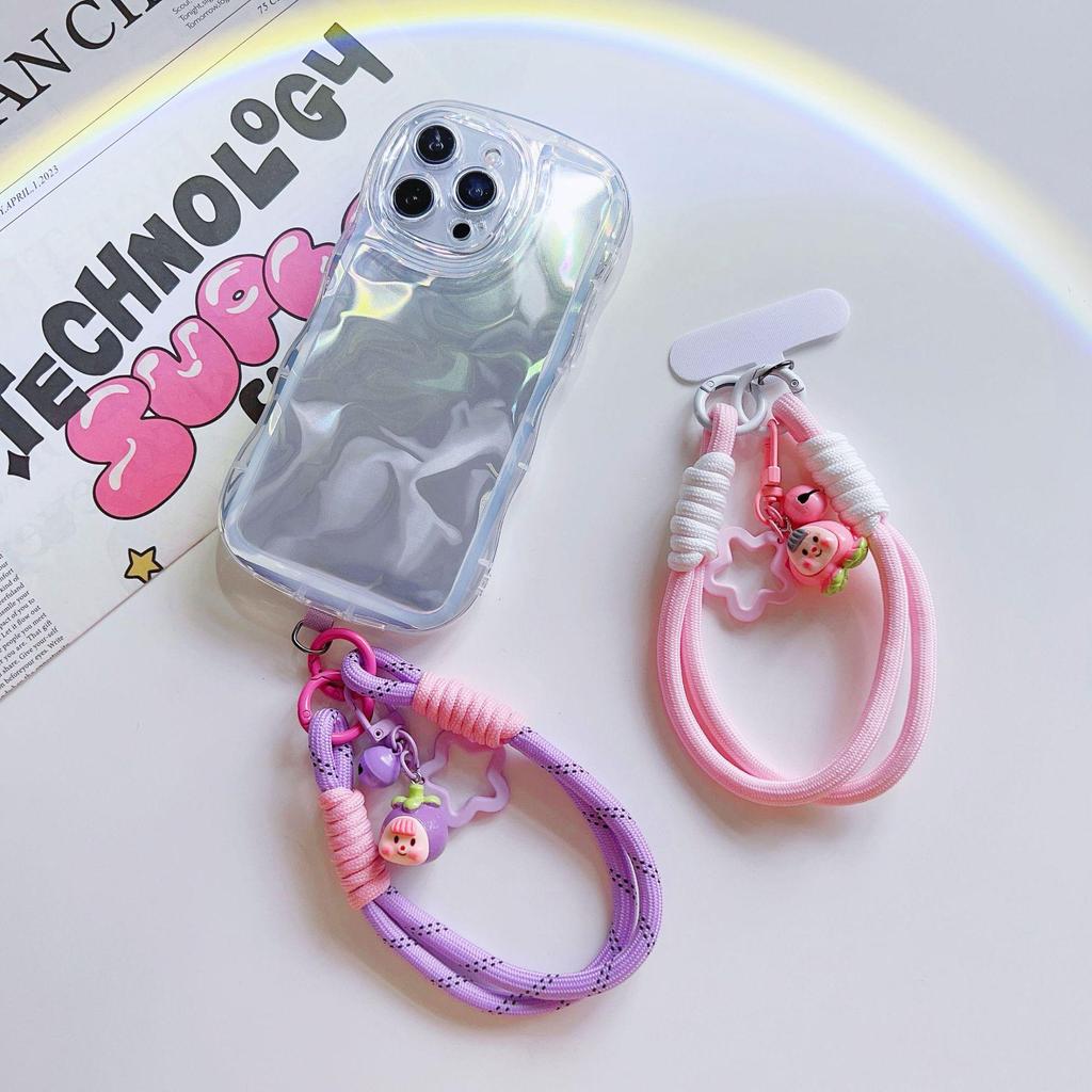 Colorful Candy Style Lanyard Phone Case with Dopamine Wrist Strap - Creative Cartoon Design