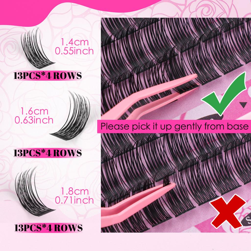 Dichtes Einzel-Cluster C-Song Falsche Wimpern Set 14-18mm Natürlicher Schwung DIY Segmentierte Wimpern