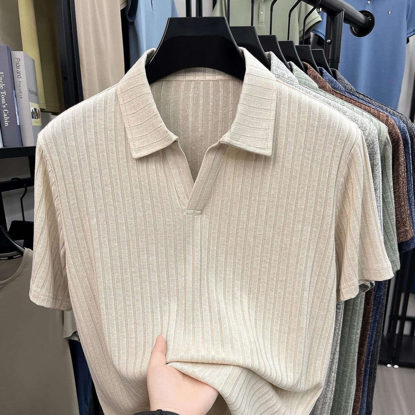 Wind Striped Polo Men s Summer Breathable Versatile Business Casual Short Sleeve T-Shirt M