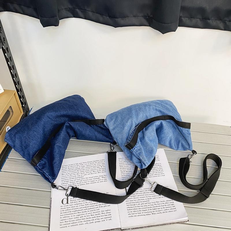 Denim Çanta Büyük Kapasiteli Omuz Çantası Kadın Crossbody Çanta Düz Renk Messenger Çanta