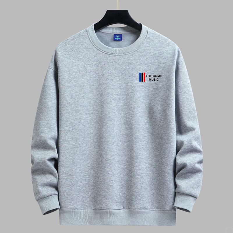 Men's Loose Fit Round Neck Hoodie with Long Sleeves and Velvet Layer, Autumn/Winter Style