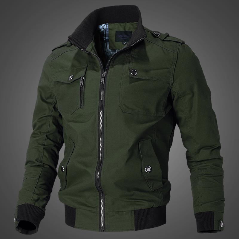

New stand-up collar men s washed jacket cotton military suit outdoor casual jacket tide M армія зелений колір