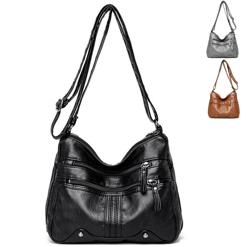 1Pc Women's Shoulder Bag Ladies Multi Pocket PU Messenger Handbag Cross Body Bags