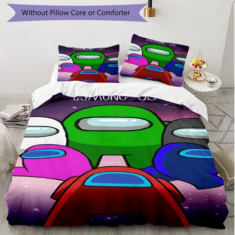 3pcs Duvet Cover Set (1*Duvet Cover + 2*Pillowcase, Without Core), Among Us Print Soft All‑Season Bedding Set, Home Bedroom Decor Gift