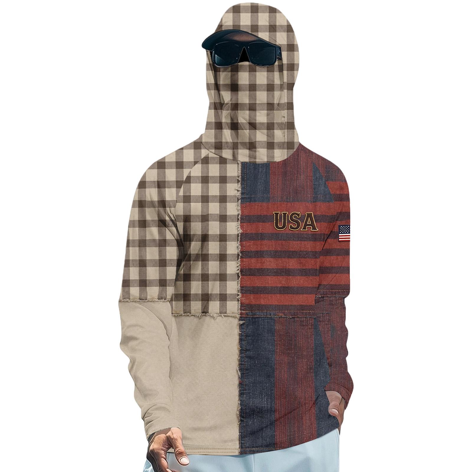 

Long Sleeve Hooded Shirt with USA Flag Print Lightweight Pullover Top Casual Fit Soft Material for Everyday Wear L красный