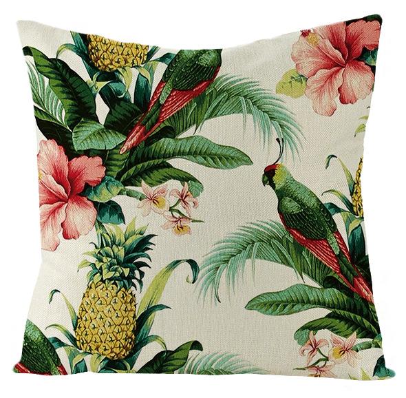 New Outdoor Waterproof Linen Pillow Case Tropical Green Leaf Cushion Cover