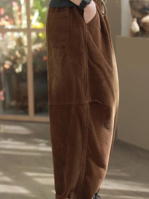 Women's Retro Corduroy Harem Pants - Elastic Waist, Lace-up, Patchwork, Plus Velvet, Thickened for Spring/Autumn