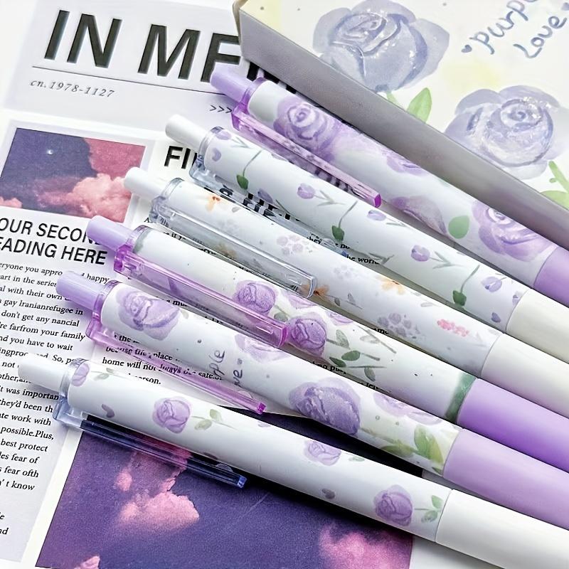 6ks Světle fialové růže Push Neutrální pero ST Tip pera Dobře vypadající tlačné pero [černý inkoust]
