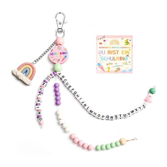 Rainbow Key Chain Keychain with 26 Letter Beads Colorful Beaded School Bag Charm Back to School Gift for розовый