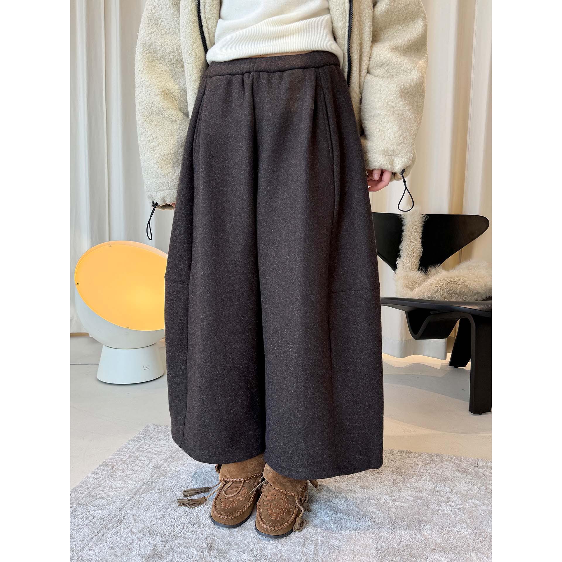 Louvre Winter Korean Style Retro Double-Sided Fleece Elastic Waist Cropped Pants for Women Medium