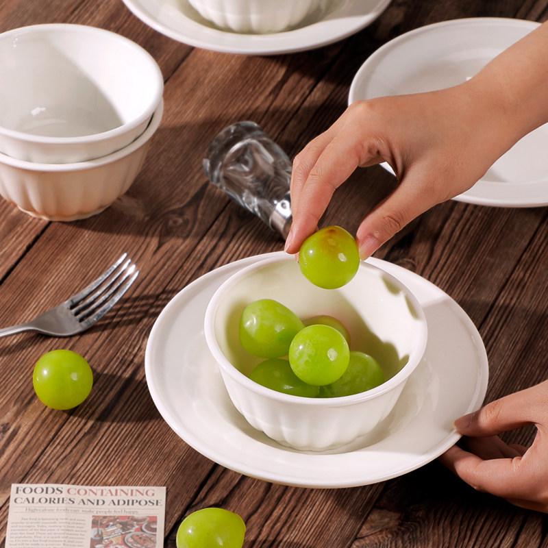 2024 New Style: 10-Piece Pure White Ceramic Pumpkin Rice Bowl Set