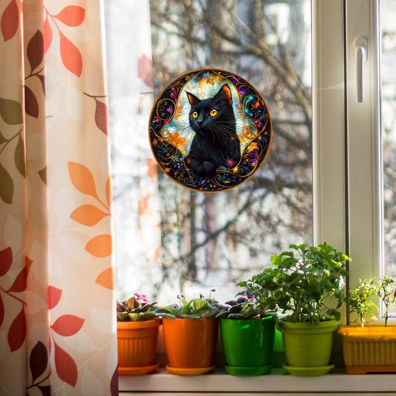 Fun-JD060 Cartoon Schwarze Katze Glasfenster Verschönerung und Dekoration Elektrostatische UV Fensteraufkleber