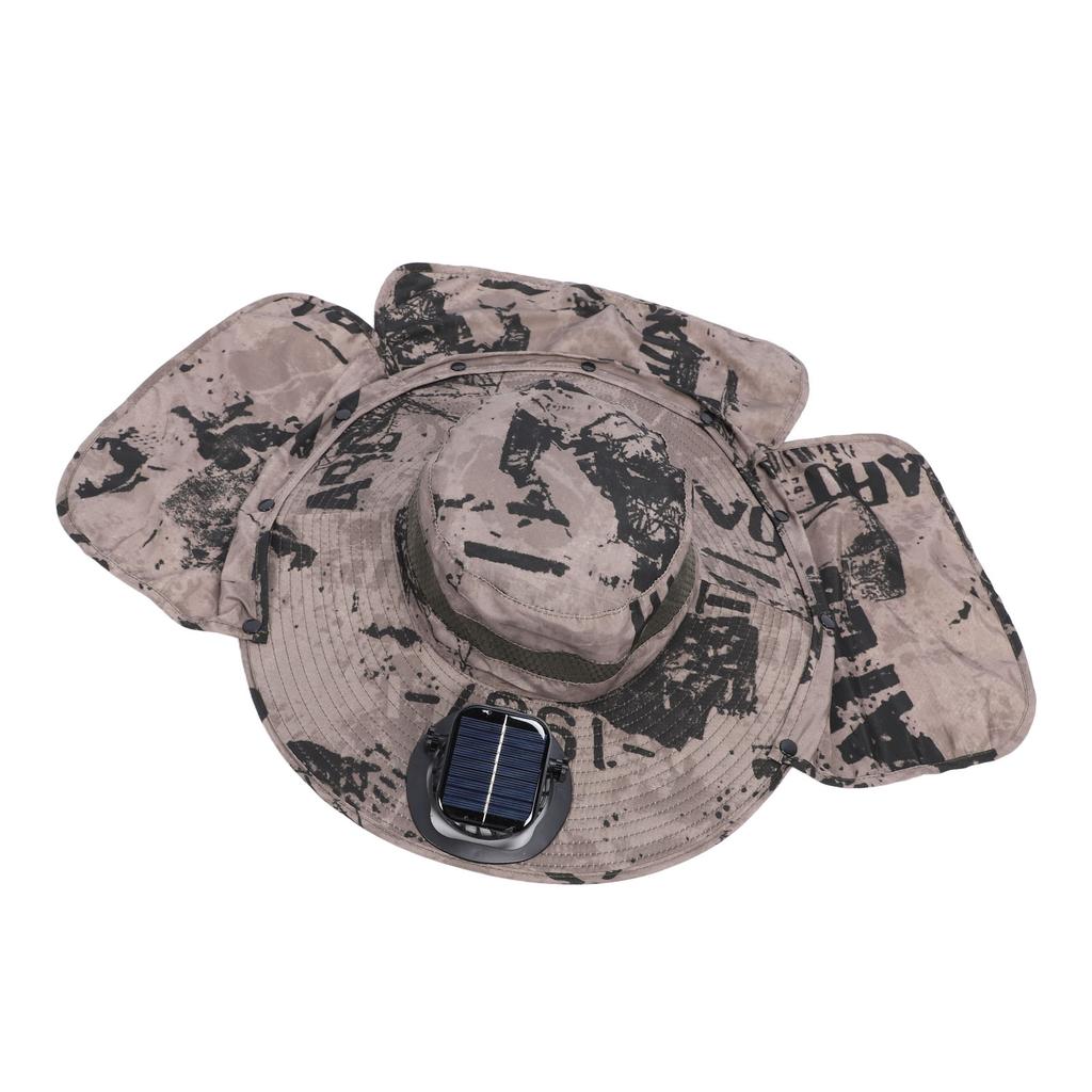 Solar Fan Sun Hat USB Rechargeable Adjustable UPF50 Waterproof Wide Brim Fishing Hat with Neck Flap