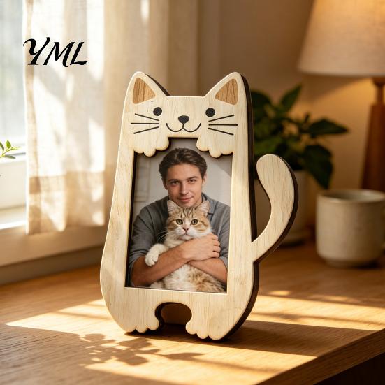 Support Photo de Table en Forme d'Animal Cadre Mignon, Support en Bois Rustique, Cadre Chat pour Bureau Photo Ours Affichage Étagère de Bureau à Domicile Unique Bureau