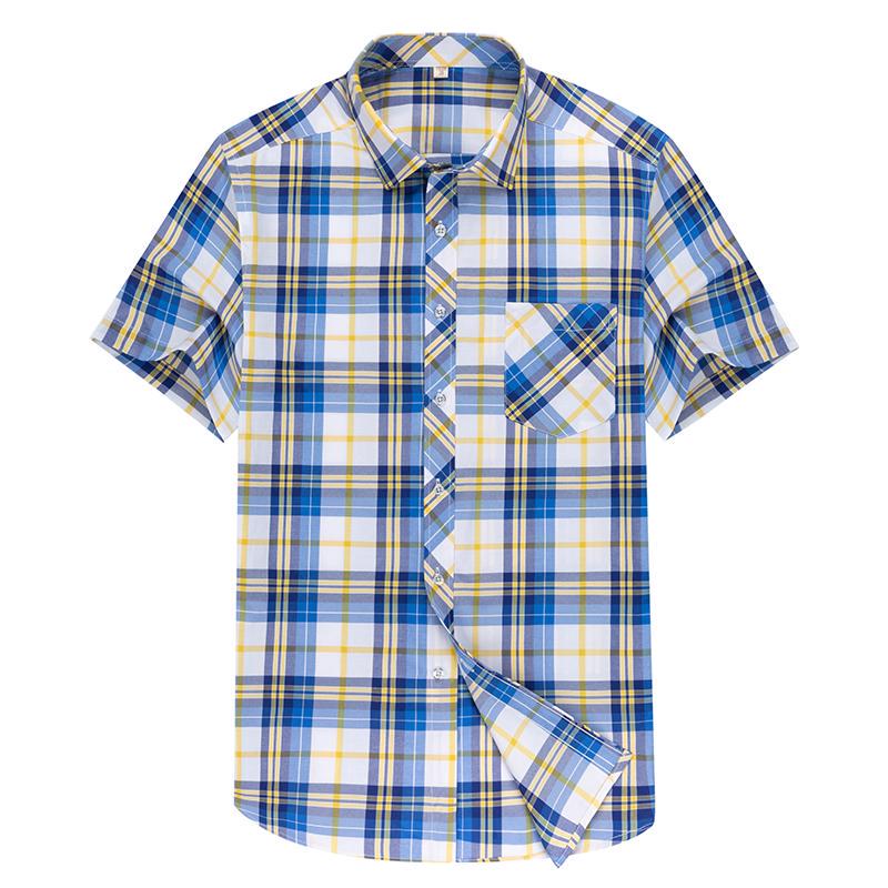 Men Fashion Plaid Short Sleeve Shirt Summer