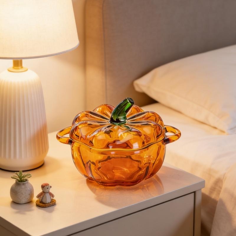 Pumpkins Glass Storage Jar with Lid,Candy & Cookie Jar,Jewelry Box,Buffet & Biscuit Containers Decorative Candy Dish