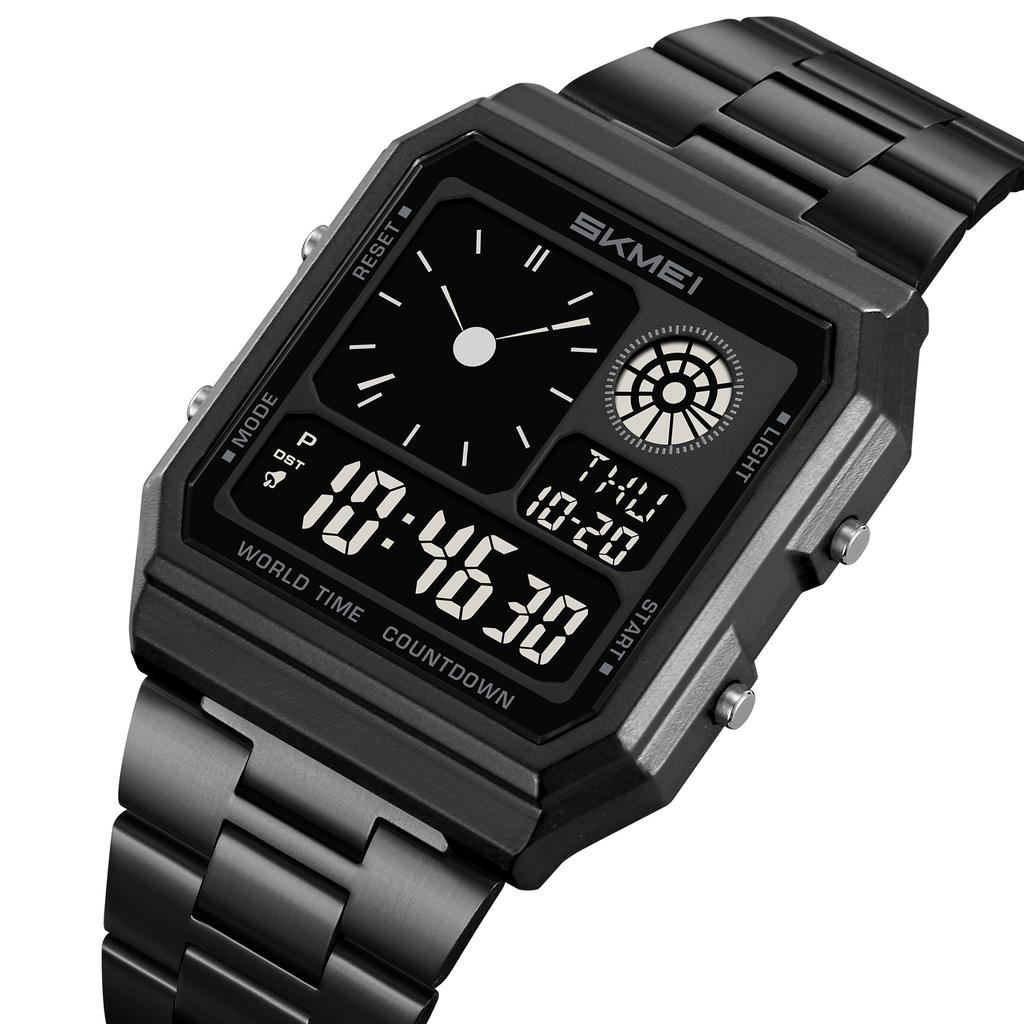 Skmei Electronics Sports Watches for Mens Classical Analog Digital Display Multiple Time Zone LED Waterproof Male 5 Alarm Clock