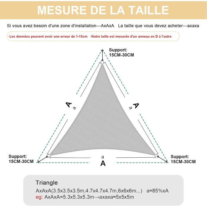 Voile d'ombrage triangulaire 2x2x2 m imperméable en polyester – protection UV, couleur sable