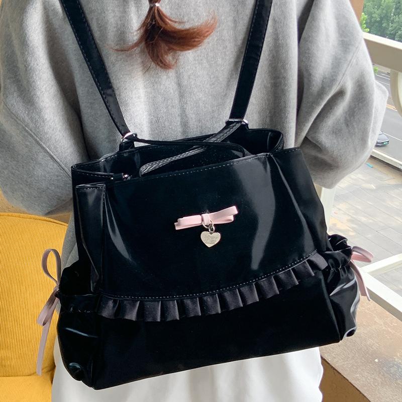 Japanese pleated bow shoulder bag fashion tote bag pearlescent satin ballet pleated girly handbag