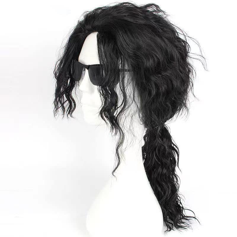 Costume Cosplay Michael Jackson Adulte Perruque Fête d'Halloween Tenue de Scène Hip Hop Années 80 90 Danse Punk Tenue Costume S black