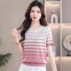 Summer Women's Knitted T-shirt Round Neck Striped Thin Loose Knitted Top T-shirt