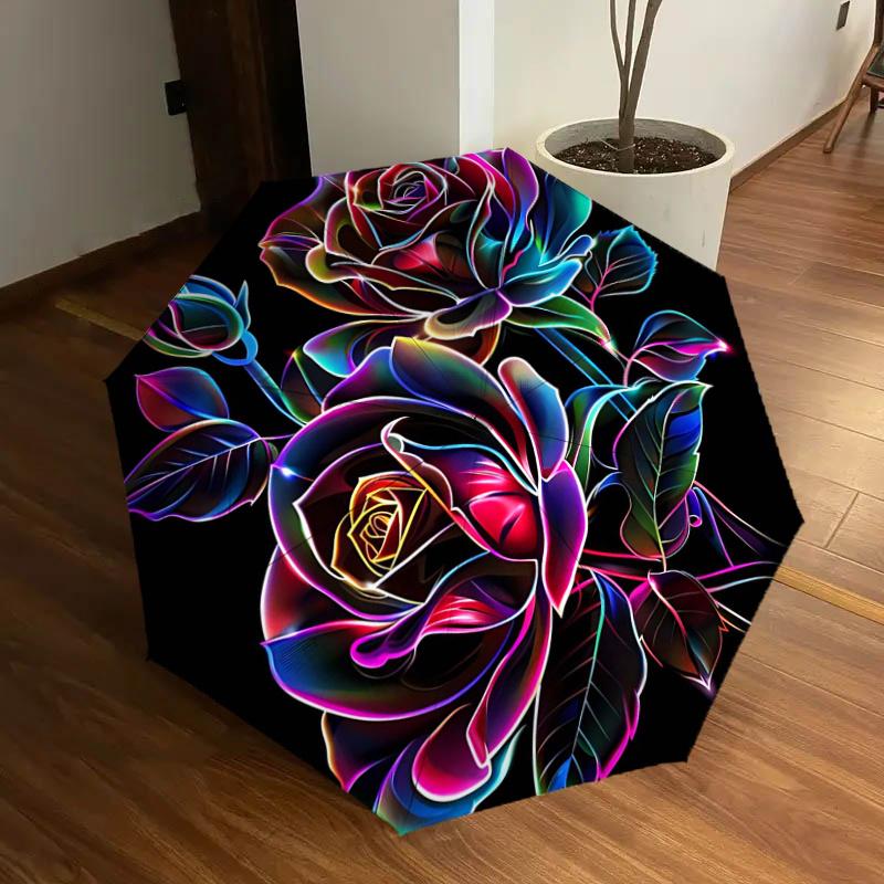 

Neon Rainbow Rose Bouquet: Automatic Opening Folding Umbrella with 8-Bone Iron Frame, Perfect for Fans, Travelers, Daily Use, and Festive Gi