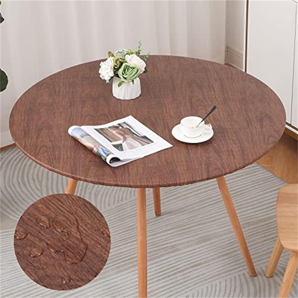 Olanly Elastic Round Table Cloth Fitted Flannel Backed Vinyl Tablecloth Waterproof Wipeable Dining Table Covers For Camping