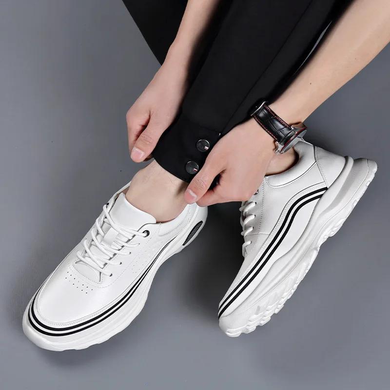 Men Genuine Leather Casual Shoes Shoes Thick-soled Leisure Sport Shoes Fashion Chunky Sneakers