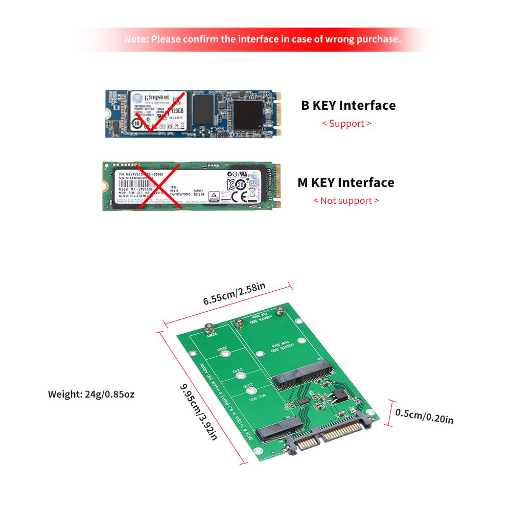 M.2 NGFF to SATA Adapter Card MSATA SSD to SATA III Converter Support 2230 2242 2260 2280