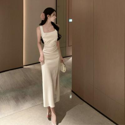 Off-white Sleeveless Sling Vest Dress Women's New Summer Vacation Slim-fit Hip-wrapped Medium and Long Skirt