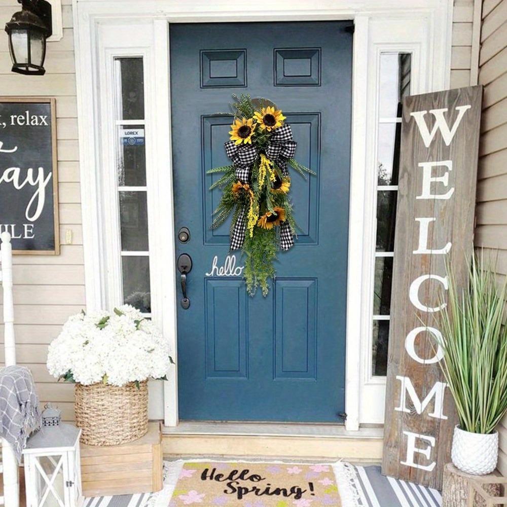 Teardrop Wreath Artificial Sunflower Wreath Summer Fake Sunflower Spring Sunflower Swag Door Hanging Wreath Simulation Hanging Wreath Spring Decor