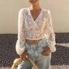 Women S Lace Short Blouse European Style Sexy Slim Fit Top