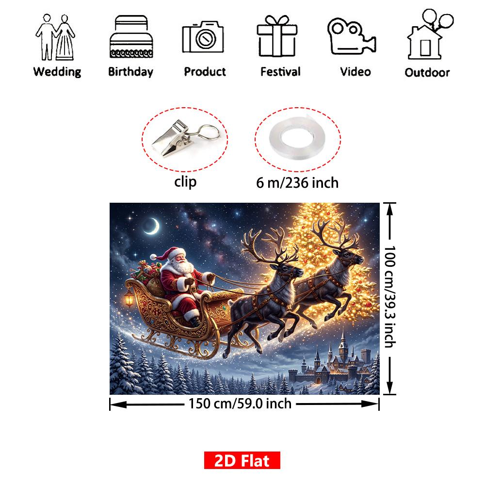 1Pcs Christmas Sleigh Reindeer Winter Scene Decoration Background Xmas Backdrop Decorations For Photo Studio Photo Booth Party