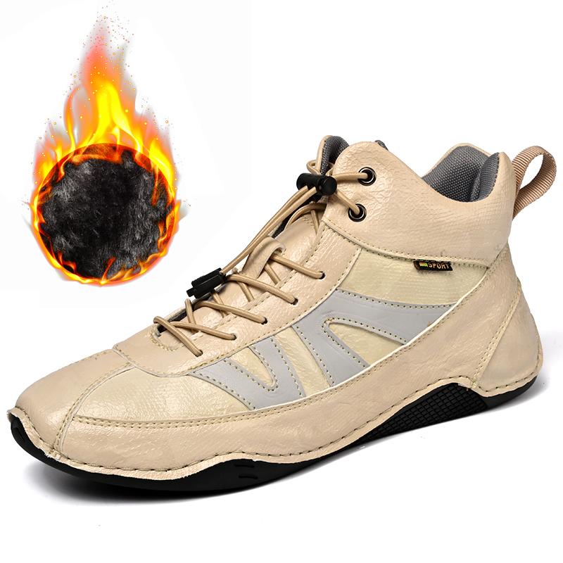 

Ботинки из спилковой кожи ручной работы Мужская обувь Удобные ботильоны для мужчин Повседневная обувь Мокасины Мужские зимние ботинки 48 бежевый