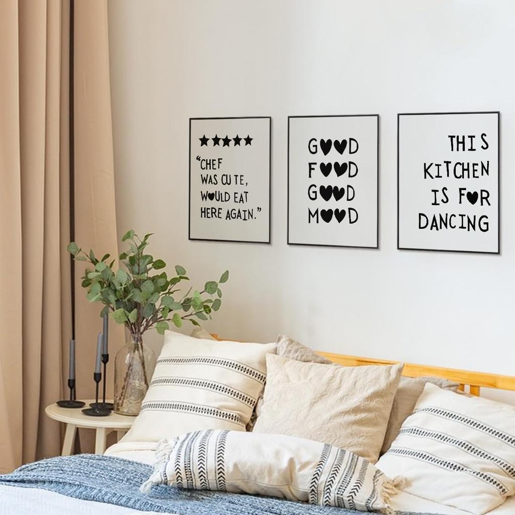Funny Kitchen Decor Set of 3 - Five Star Rating Poster, Black Kitchen Quotes Decor Chef Was Cute Print, Chef Signs Decoration Trendy Cooking Art,