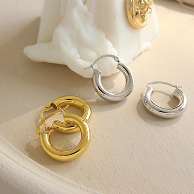 Boucles d'oreilles créoles épaisses en argent sterling 925 pour femmes Boucles d'oreilles tube rondes Bijoux de fête quotidiens