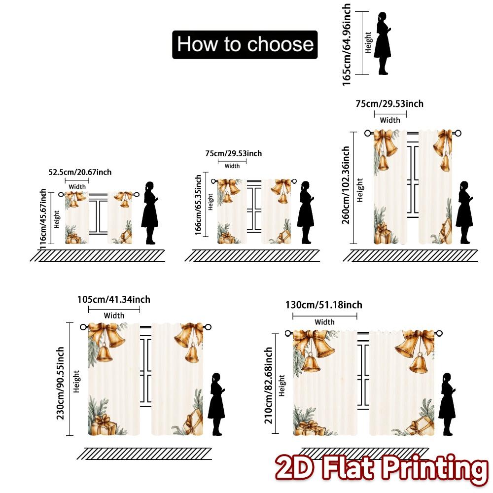 2pcs,Curtains Christmas Bells Gifts (2) Popular Minimalist Curtains Prints Light Filtering Curtains Festive Use for Bedroom &